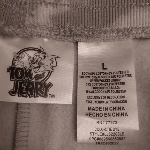 Tom And Jerry Grey White Tie Dye Jogger Sweatpants Cartoon 90s Loungewear Size L - Picture 6 of 13